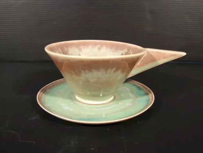 Tasse & sous-tasse gres Puisaye signées NP - Andre Nolte