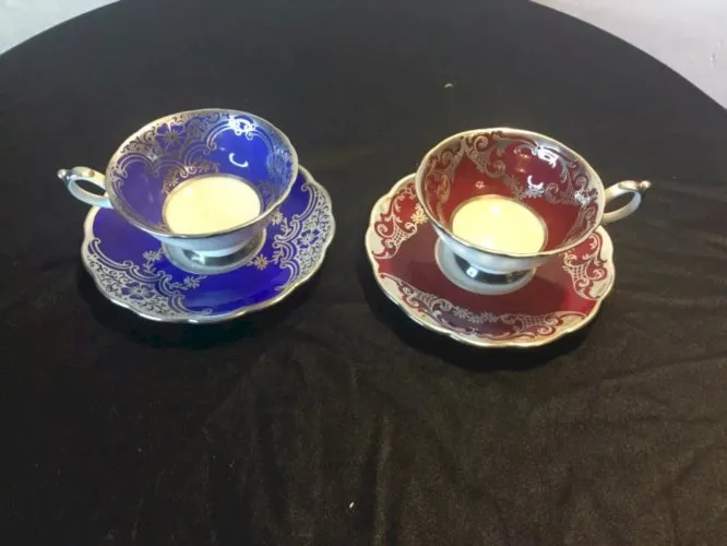 tasses à café en porcelaine royale TETTAU allemande décor filigrane argent