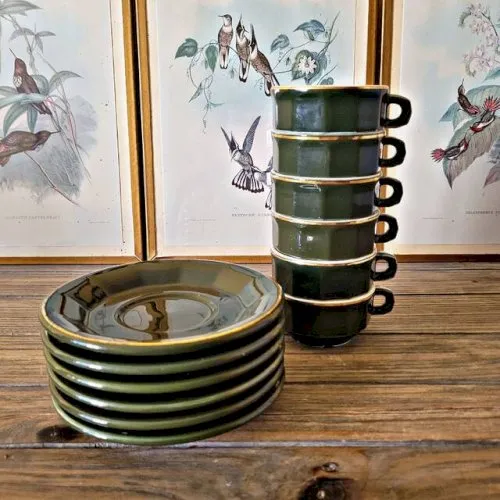 Tasses expresso bistrot Apilco Pillivuyt, vert impérial liseré doré