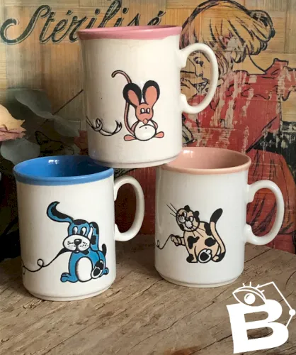 Tasses vintage England Just Mug chien , chat et souris