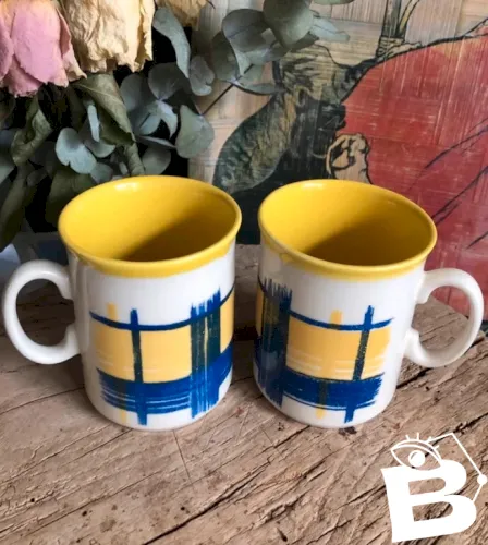 Tasses vintage Just Mug motifs géométriques