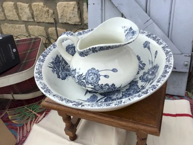 Très beau broc et cuvette faïence terre de fer ONNAING ? no Creil 19ème