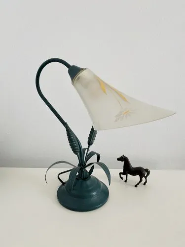 Très belle lampe vintage de chevet de style Art Nouveau style 1900 en métal et verre, très bon état