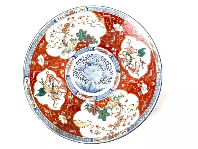 Très grand plat Imari polychrome 19ème 46cm Faïence Japon