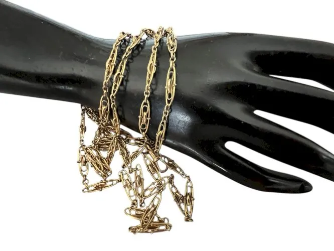 Très Longue ancienne chaîne 150 cms sautoir maille olive 1900 -plaqué or doublé