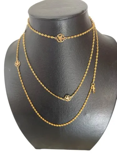 Très longue chaîne sautoir art nouveau 1890 -1910 végétal Feuill ancien Vintage