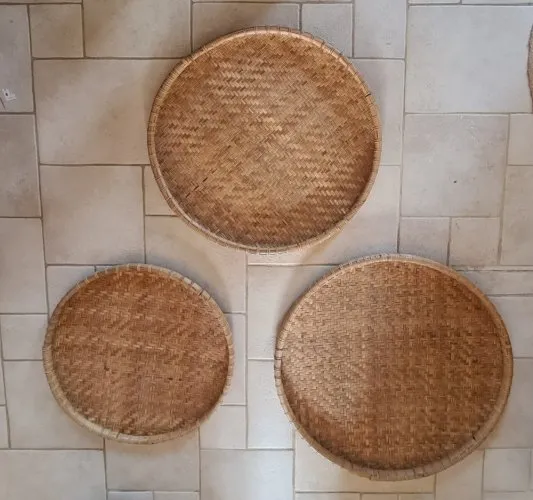 Trio de plateaux bambou anciens Déco murale et cadres