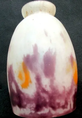 Tulipe ART DECO pâte de verre décor violet et orange, Degué ou Muller, 3 dispo