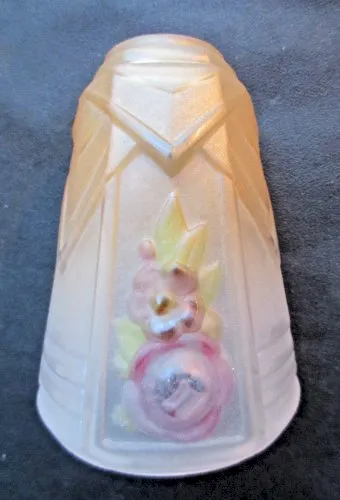 Tulipe de lampe Art Déco, verre teinté, drapé, sculpté de fleurs colorées