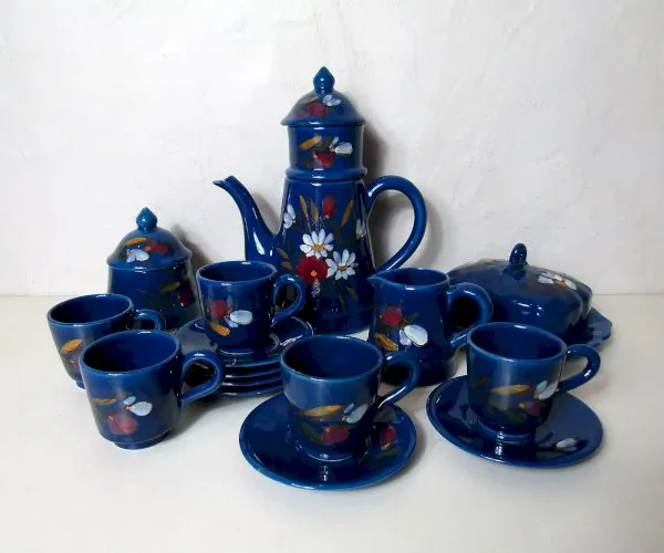 Vallauris service thé café céramique ancienne bleue