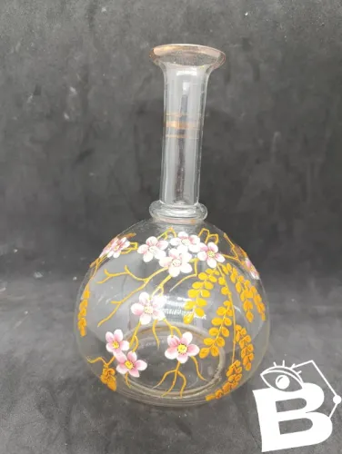 vase/ bouteille en verre avec decor floral emaillé style legras en bon etat