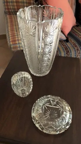 Vase, cendrier et panier - Ensemble cristal de Bohême
