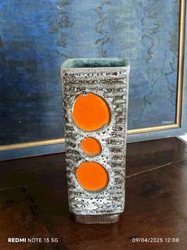 vase fat lava et céramique brillante orange 1970 Strehla Allemagne