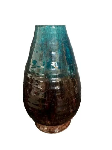 vase forme conique prune et bleu ACCOLAY ceramique vintage