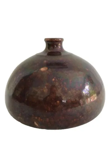 vase gourde terre cuite céramique couleur prune à reflets métal poterie