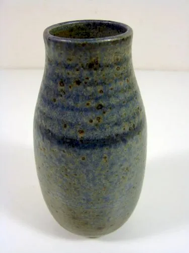 Vase Grès de Puisaye Emaillé Décor Irisé Signature, H - 14,5 cm