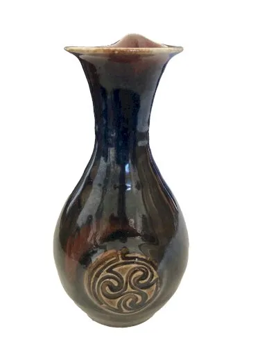 Vase irish pottery grès Colm de Ris Artisanat celtique triskle marron celte