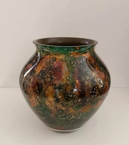 Vase Laque Line en verre églomisé 1980