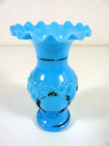 Vase opaline de foire Portieux Vallery Stahl décor médaillon, vannerie pas signé