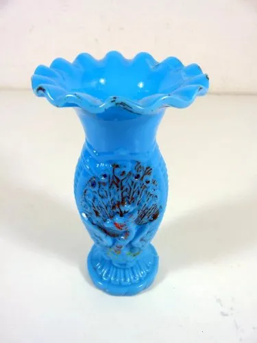 Vase opaline de foire Portieux Vallery Stahl décor moulé paon, pas signé