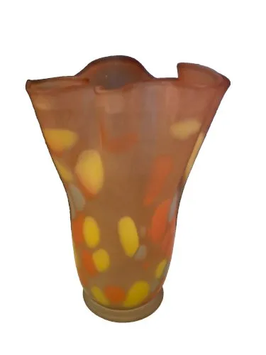 VASE pate de verre couleur dominante orange à taches modernisme artisanat