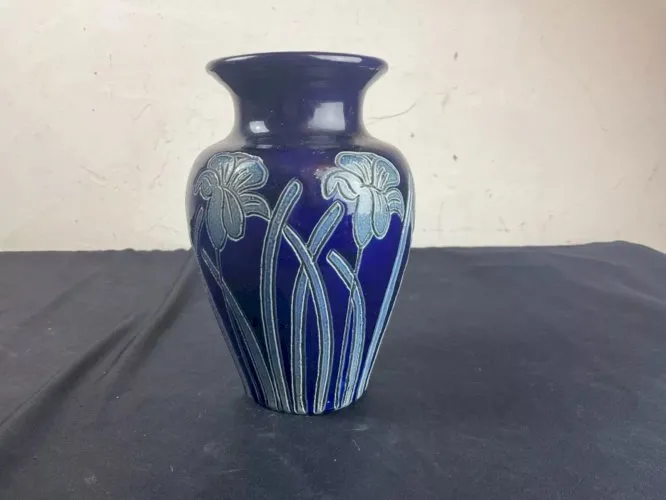 VASE POTERIE D ALSACE BETSCHDORF SCHMITTER GLASSURE BLEU