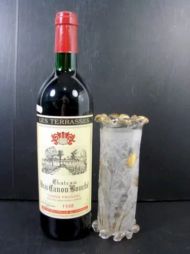 Vase Rouleau Verre Givré Daum Art Nouveau Décor Gravé Acide Or Fin pas Signé