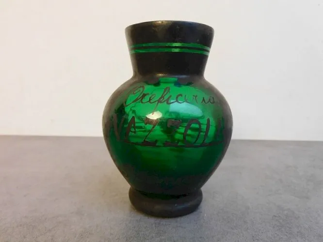 VASE SAINT GRAAL EN VERRE VERT DECOR D'ARGENT VAZZOLI N°2