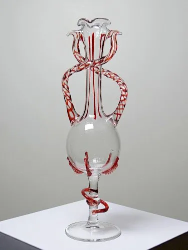 Vase soliflore verre soufflé Vénitien Murano vintage 50-60 Filigrana/Zanfirico