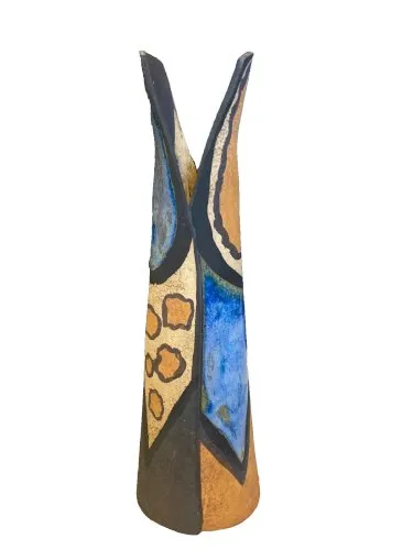 vase terre cuite coloré peint main et émail marque Foc Art Espagne