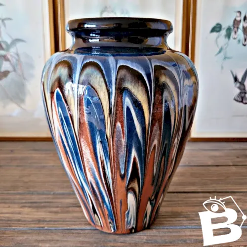 Vase terre cuite vernissée effets coulures