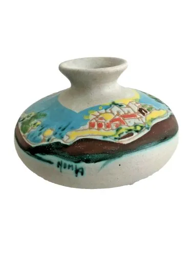 vase toupie Italie signé nomja ? S Stéphano céramique décor de village italia