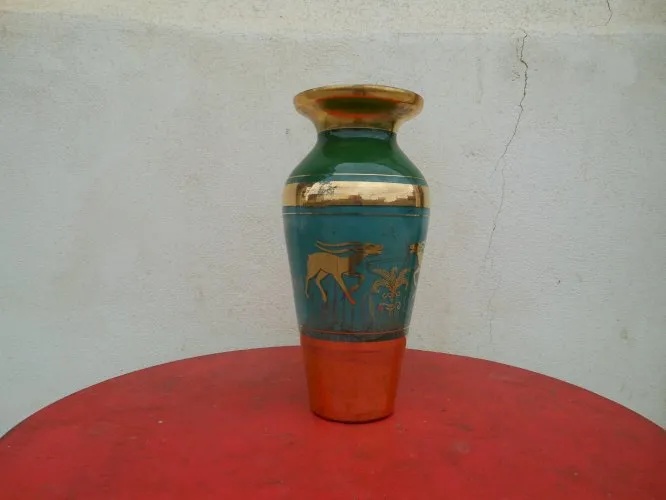 Vase vert et or vintage des années 1950