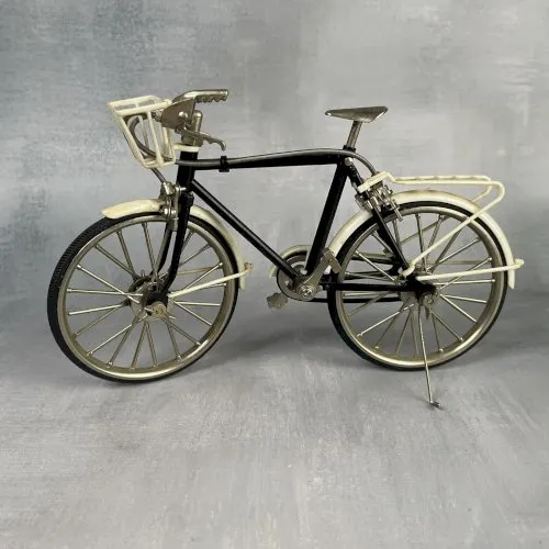 Vélo miniature bicyclette noir et blanc réplique métal et plastique ~20x12.5cm