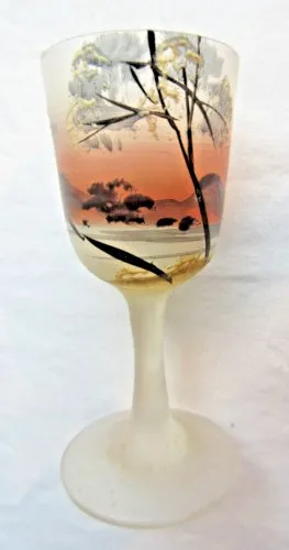 Verre à liqueur Art Nouveau, Paysage peint et émaillé Legras, Grands arbres