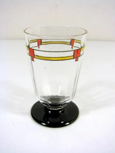 Verre à Liqueur Epoque Art Déco Décor Facetté Emaillé Piédouche Noir H - 7,4 cm