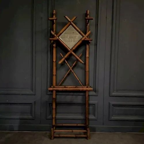 Vestiaire en bambou XXe avec miroir 4 patères L8705