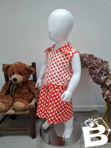 vêtement fille vintage 3 Ans - années 70 - à pois blanc et orange