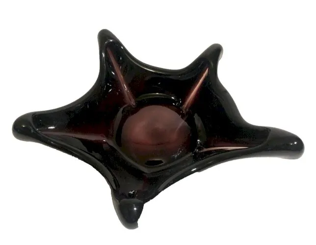 vide poche bordeau en forme d'étoile pate de verre artisanat vintage verrerie