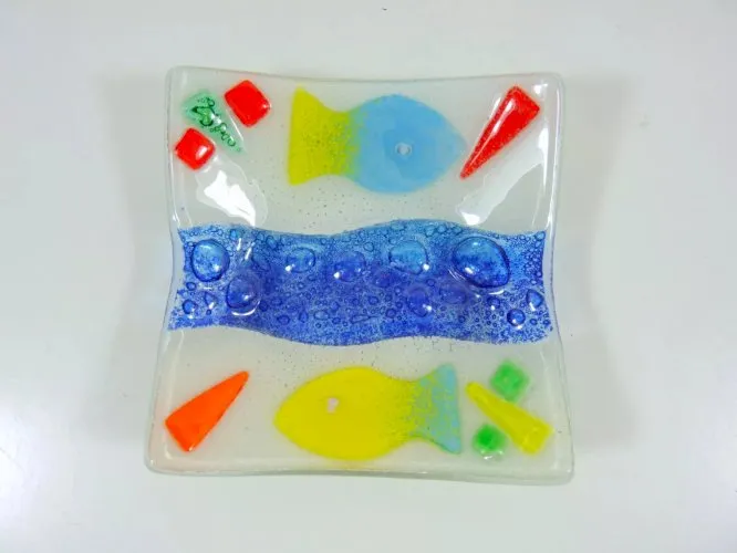 Vide Poche Coupelle Verre Moulé Murano Décor Marin Polychrome pas Signé TBE