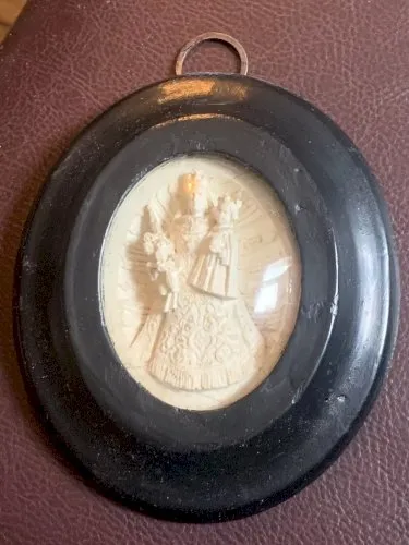 Vierge à lenfant reliquaire cadre Napoléon 3 verre bombé sculpture XIXe