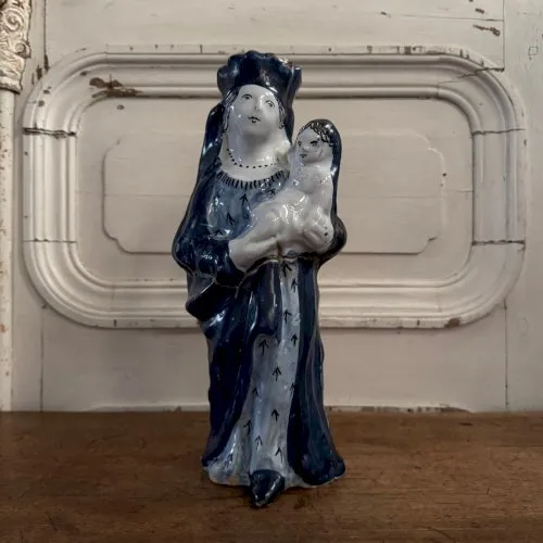 Vierge à l'Enfant XVIIIe fond bleu décor d'hermines M3615