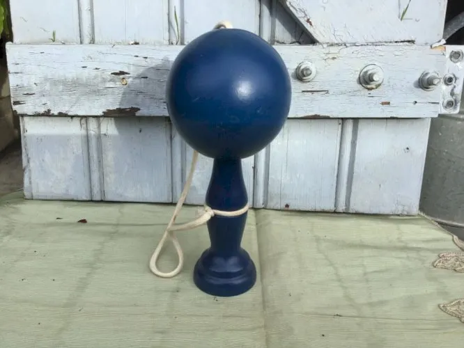 Vintage ancien BILBOQUET en bois de 22 cm Jouet Agilité Jeu année 70 bleu