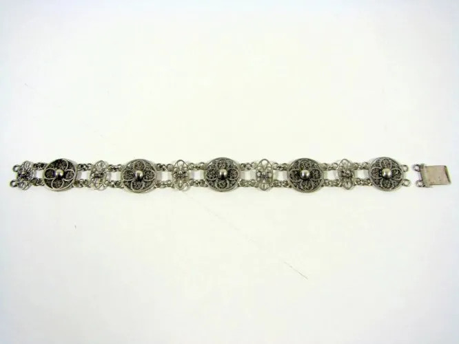 Vintage Bracelet Argent Pays Bas Décor en Filigrane, Poinçon P - 7,5 grs.