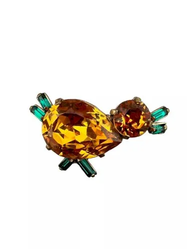 Vintage Broche Oiseau Poussin Strass Circa 1950 /1960 Bijou Couture Unisexe