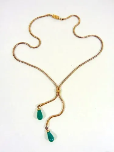 Vintage collier métal doré pierres vertes
