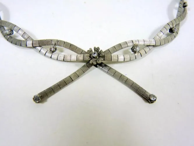 Vintage Collier Semirigide Argent et Pierres Transparentes Art Nouveau, Poinçons