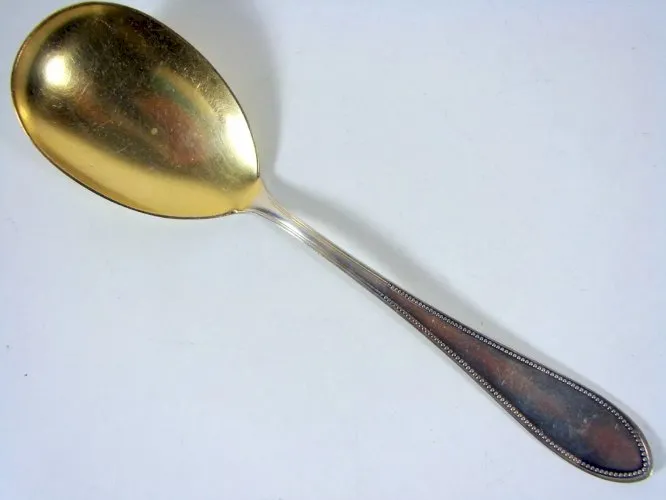 VINTAGE CUILLERE A RIZ EN METAL ARGENTE CUILLERON DORE ALLEMAGNE POINCON