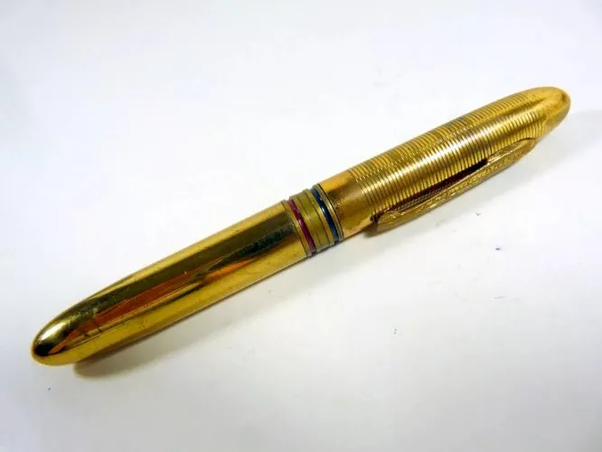 Vintage double stylo à bille métal doré Alpine USA rouge & noir