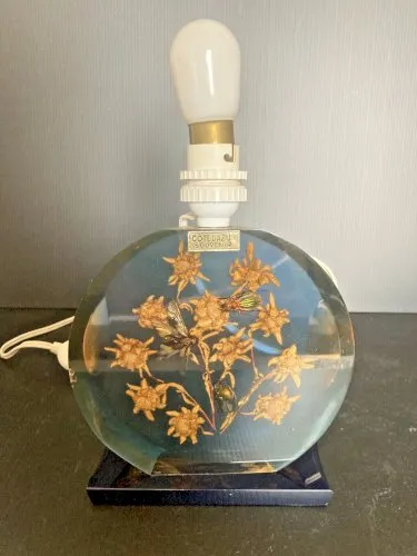 Vintage Jolie lampe inclusion résine Fleurs séchées et insectes cote d'azur déco